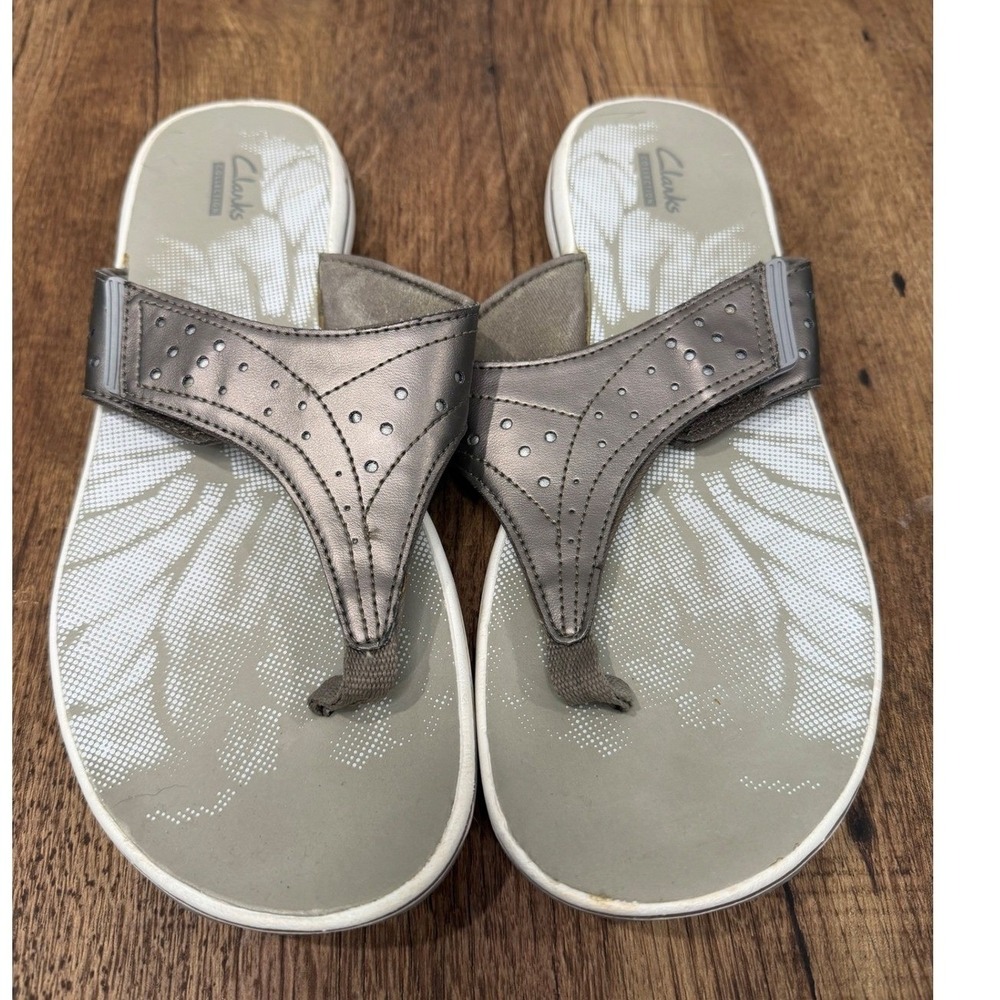 Clarks Women's Brinkley Star Pewter Metallic Thong Sandals Flip‎ Flops Size 10M